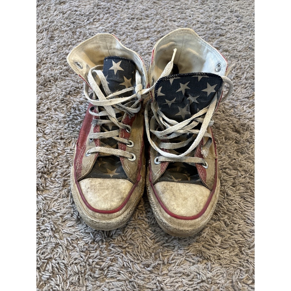 VTG Converse USA Flag Shoes 5.5 Chuck Taylor High Top Made In US Stars & Stripes